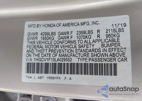 2020 Honda Accord Lx from USA, damaged, VIN 1HGCV1F10LA029552